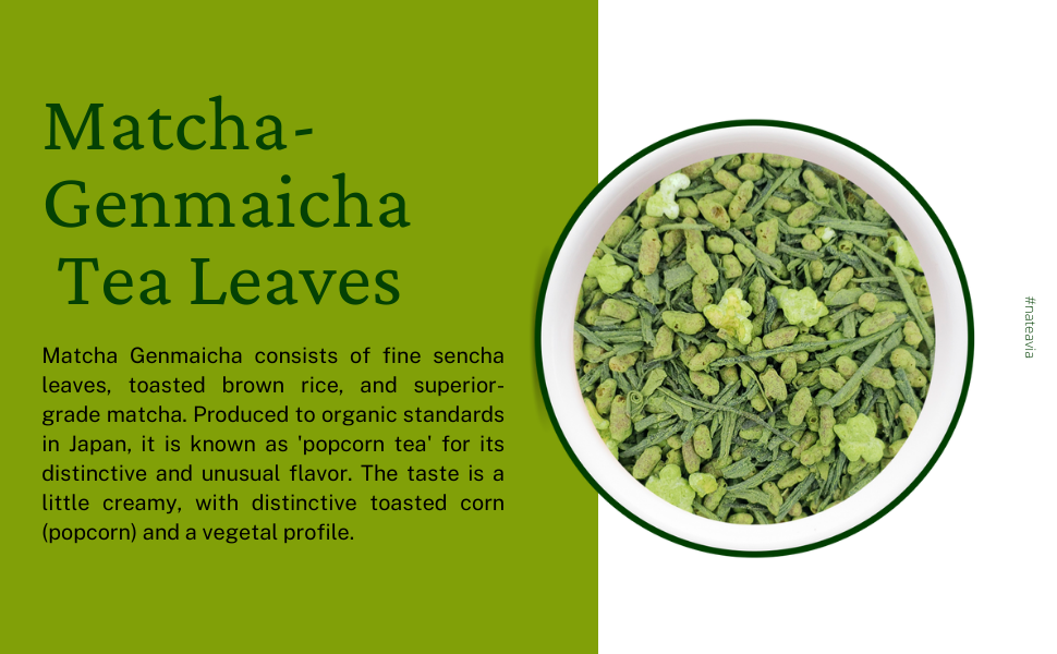 Nateavia Matcha Genmaicha - Hojas finas de sencha japonesas orgánicas, arroz integral tostado y matcha - Sabor cremoso - Auténtico origen japonés - 80 g