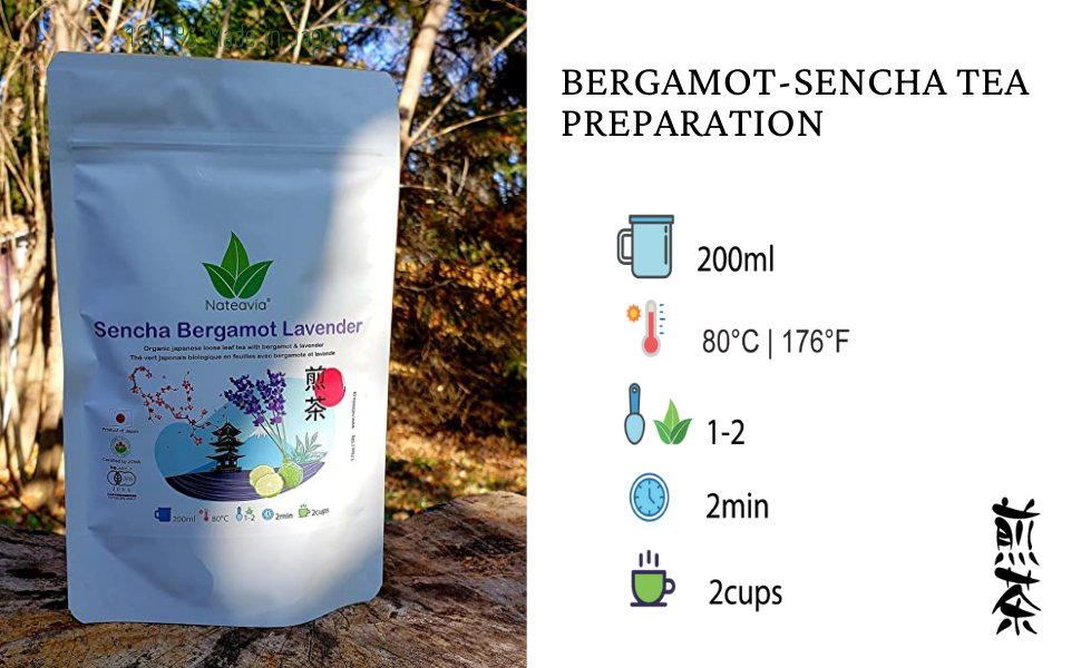 Organic Japanese Sencha with Bergamot and Lavender, First Flush Loose Leaf Green Tea from Shizuoka, 50g Nateavia