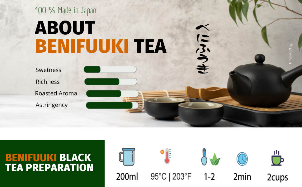 Nateavia Benifuuki - Premium Organic Japanese Loose Leaf Black Tea - Light and Smooth taste - Authentic Japanese Origin, from Shizuoka  - 50g