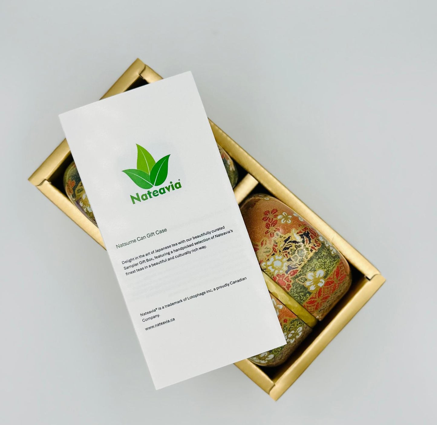 Natsume Gift Box with Organic Japanese SENCHA & BENIFUUKI Teas, Loose Leaf, Ecocert/JAS Certified, Green & Black Teas in Traditional Natsume Canisters, Authentic Shizuoka Origin, 50g Each (100g Total), by Nateavia