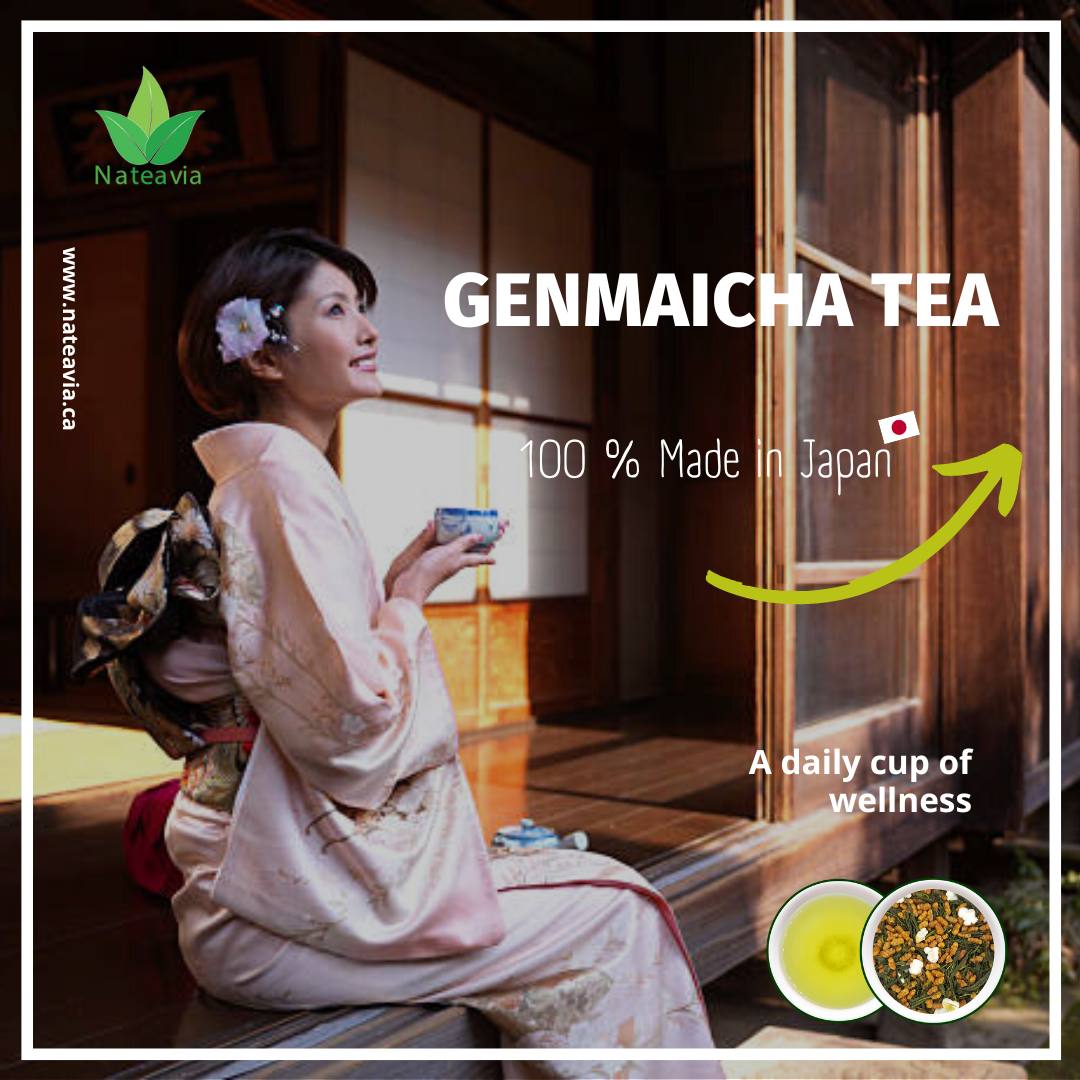 Nateavia Genmaicha - Organic Japanese sencha and toasted brown rice - Light taste - Authentic Japanese Origin  - 80g