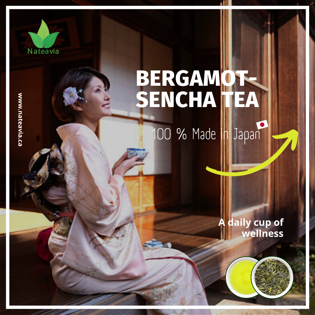 Nateavia Sencha with Bergamot - Organic Japanese Loose Leaf Green Tea with Bergamot - First Flush - Authentic Japanese Origin, from Shizuoka - 50g